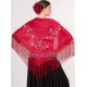 Mantón de Flamenca para Mujer - Mantón Flamenco para Mujer Bordado con Flores Color Burdeos III