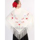Mantón de Flamenca para Mujer - Mantón Flamenco para Mujer Bordado con Flores Color Blanco Roto II