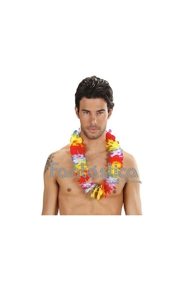 Collar de Flores Multicolores para Disfraz de Hawaiano