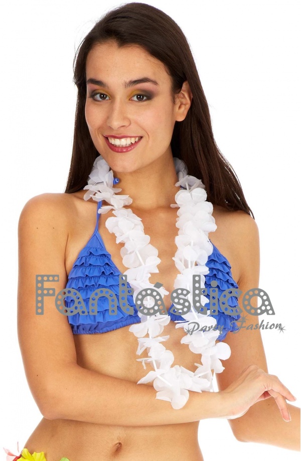 Collar de Flores Blancas para Disfraz de Hawaiana o Hawaiano