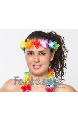 Abandono carencia solar Set de Corona, Pulseras y Collar de Flores Multicolores para Disfraz de  Hawaiana o Hawaiano
