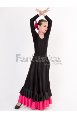 Falda de Flamenca / Sevillana con Volantes para Niña y Mujer Color Negro y  Verde Lisa