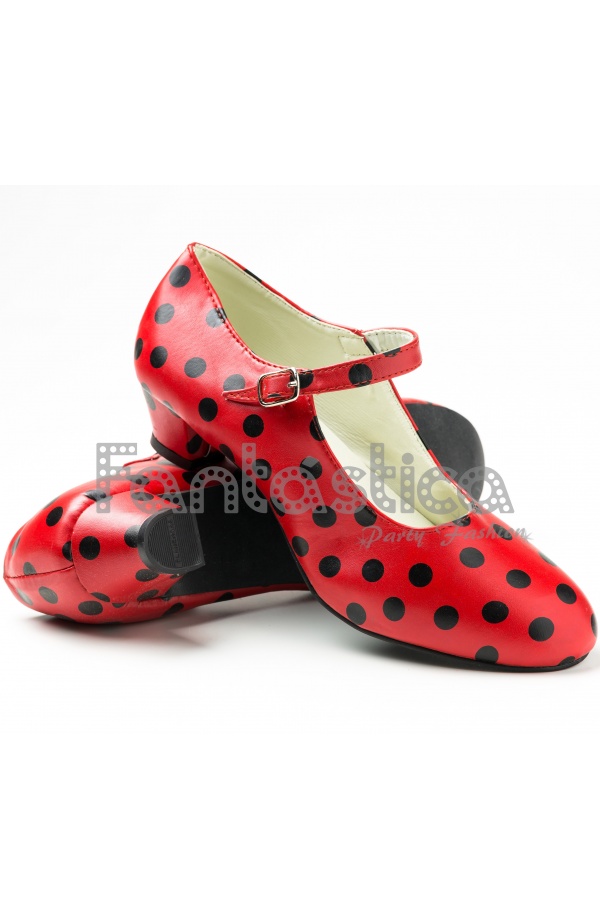 La Senorita Flamenco Shoes Spanish Princess Shoes Red Black Polka Dot 