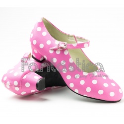 Zapatos para Flamenco Color Rosa y Lunares Blancos Tallas para Niña y Mujer