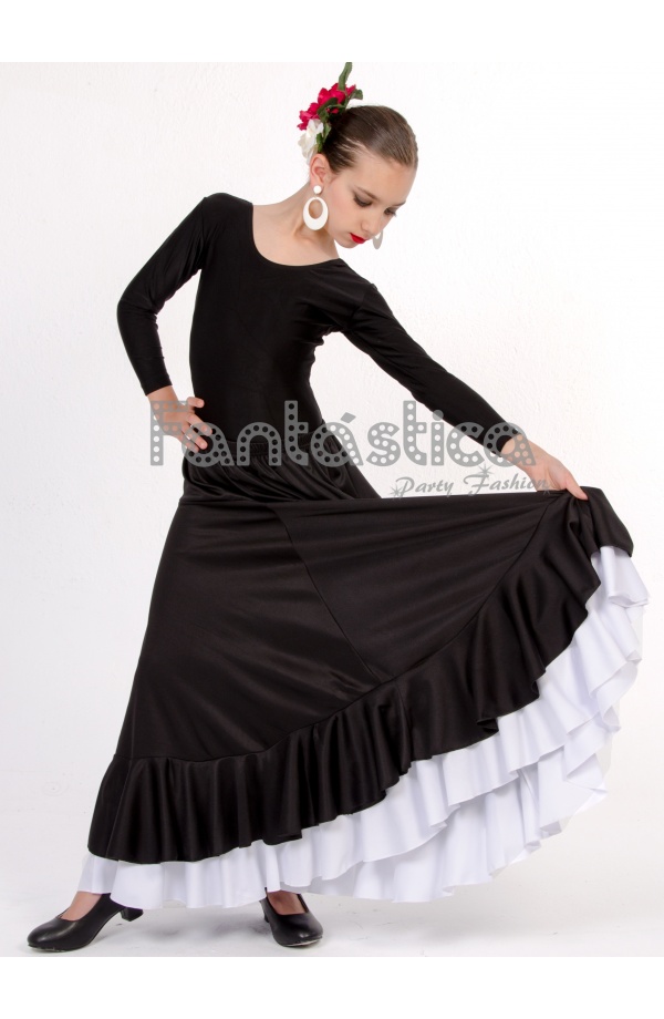 Falda flamenca profesional modelo Sevillana negro y blanco - Flamencodesign  Sevilla