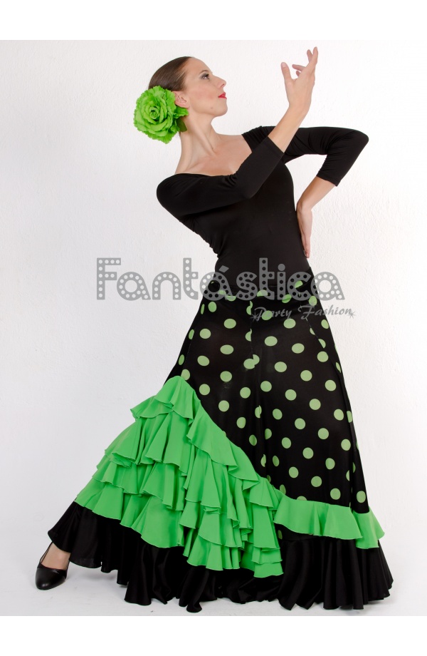 Falda de Flamenca / para Mujer Volantes y Lunares y Negro