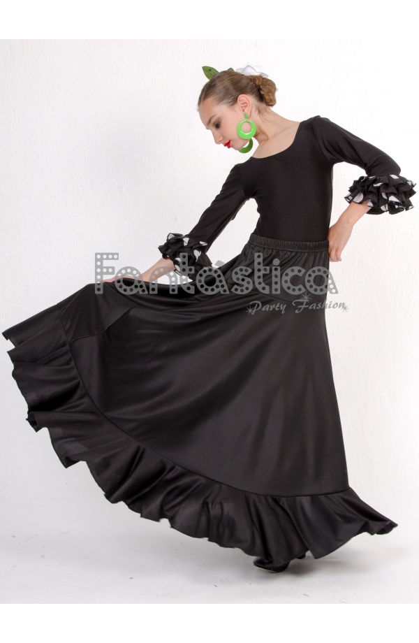 Falda de Flamenca / Sevillana para Niña y Mujer Color Negro Lisa