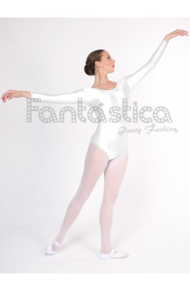 S, Blanco Maillot de Danza Ballet Gimnasia Leotardo Body Clásico Elástico para Mujer de Manga Larga Cuello Redondo 