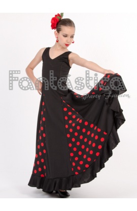 Vestido de Flamenca / Sevillana para y Mujer Color Negro y Rojo con Lunares II