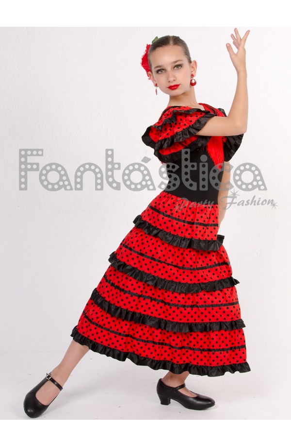 Flamenco And Sevillanas Dress For Girl Fucsia Dress With Black Polka Dots Ubicaciondepersonas