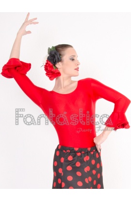 Maillot de Flamenca Danza Española para Mujer Mangas Largas Color Rojo