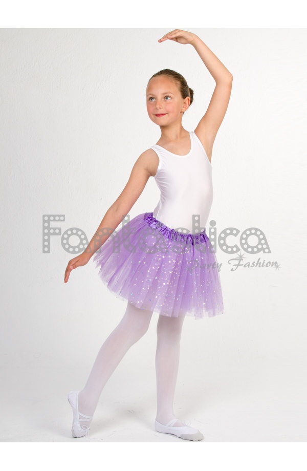 Tutú para Ballet y Danza - Falda de Tul para y Mujer Color Violeta con Brillantitos Strass