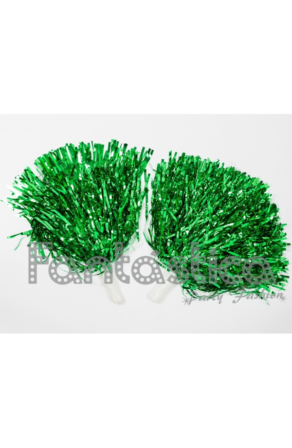 Cheerleader Metallic Green Pom Poms - 1 pair