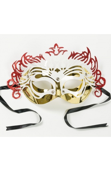 Red And Golden Venetian Mask With Ribbons - Masquerade Mask Mr Diy