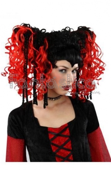 Resplandor envidia Luminancia Peluca para Disfraz de Diabla Melena Rizada Roja y Negra con Coletas