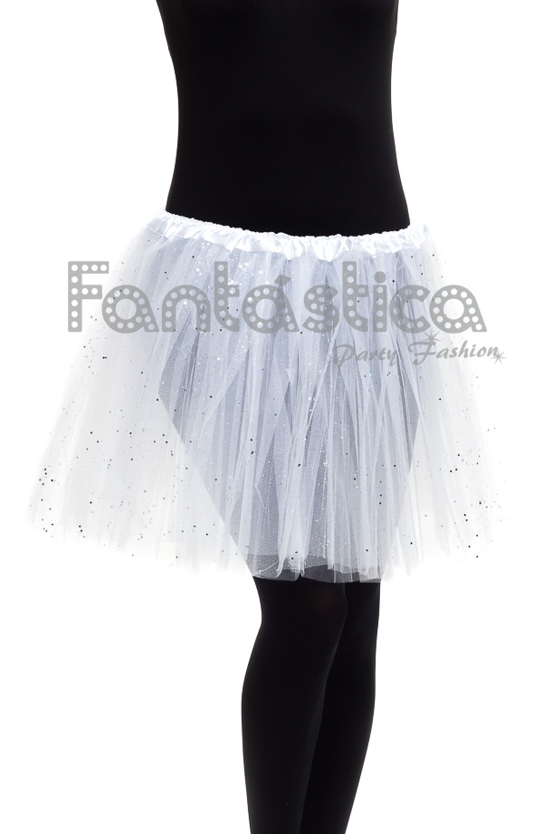 Dinámica impresión Nuez Tutú para Ballet y Danza - Falda de Tul para Mujer Color Blanco con  Brillantitos Strass
