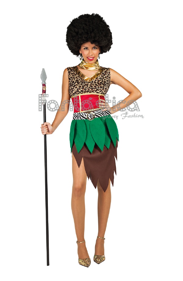 Disfraz de Tribal Africana amarillo y marrón para mujer