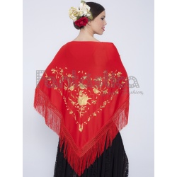 Pañuelo de danza del vientre rojo bordado con flecos - 18,50 €