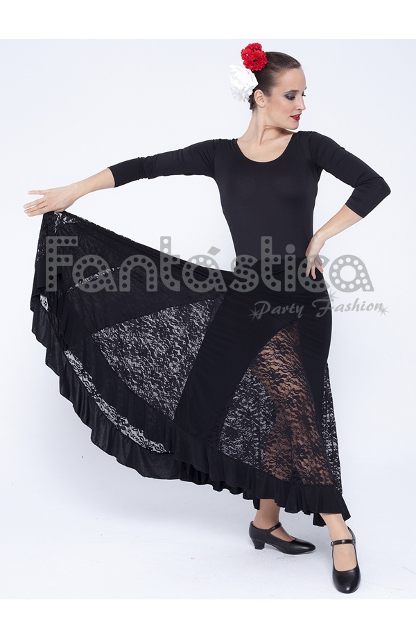 Falda de Flamenca / Sevillana para Mujer con Encaje Color Negro