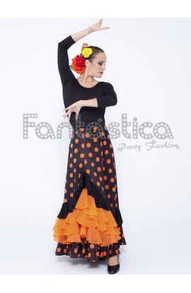 Falda flamenca el Puerto negra con volantes de lunares
