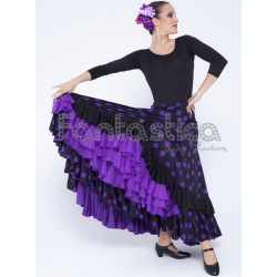 Falda de Flamenca / Sevillana para Mujer con Volantes y Lunares Violeta y  Negro