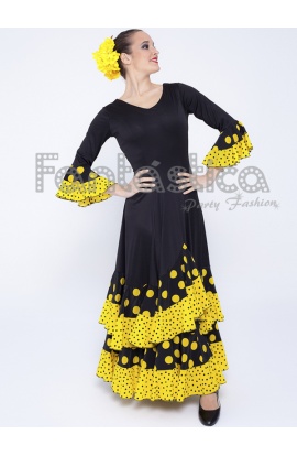 Vestido Flamenca / Sevillana para Mujer Color Negro y Amarillo con