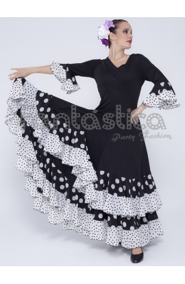 Deluxe Español Baile Flamenco Falda Falda Negra y Naranja Lunares Volantes Nuevo