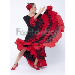 Vestido de Flamenca / Sevillana para Mujer Color Negro y Rojo con Lunares II