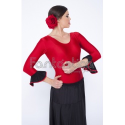 Falda sevillana negro y rojo de baile para adulto - Disfraces Maty.