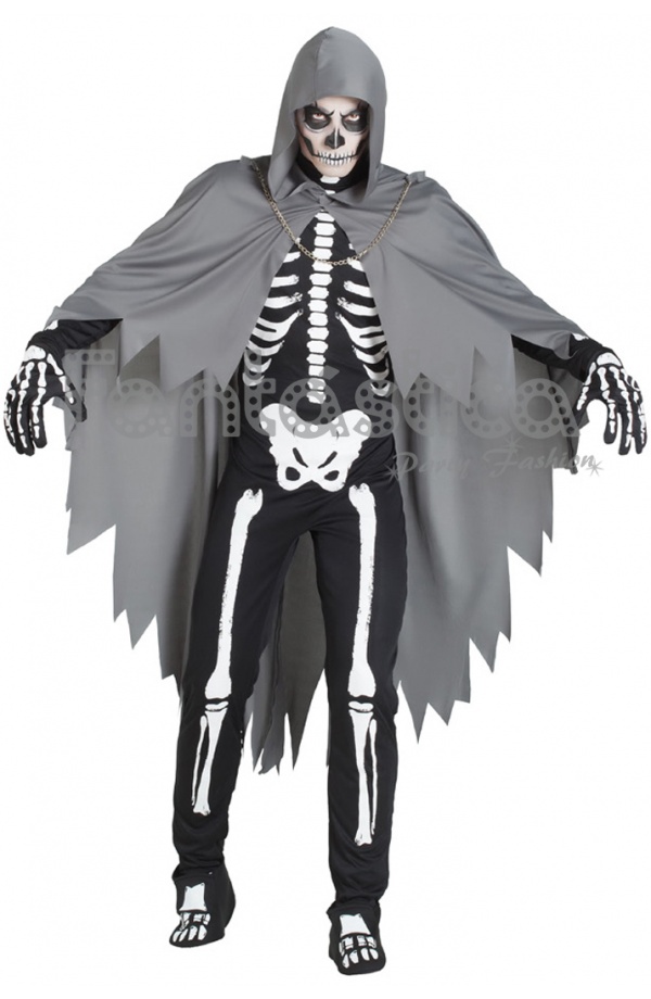 Prevención Corea Megalópolis Disfraz para Hombre Esqueleto Siniestro con Capa