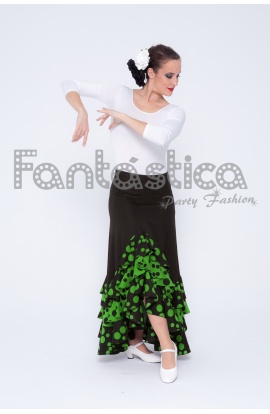 Deluxe Español Baile Flamenco Falda Falda Negra y Naranja Lunares Volantes Nuevo