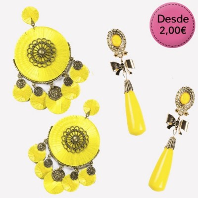 Pendientes Flamencos Color Amarillo y Dorado