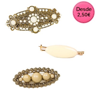Broches Flamencos Color Blanco y Beige